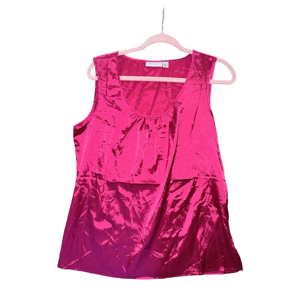 Susan graver style hot pink satin tank shell blouse top medium career layering